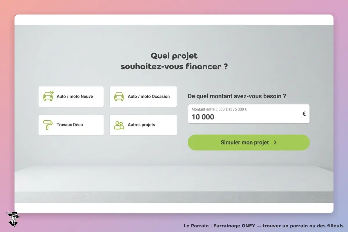 ONEY : page d'accueil avec options de financement et formulaire de montant à simuler