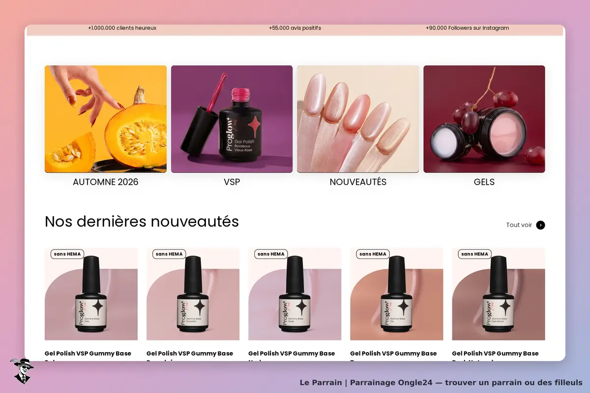 Ongle24 : page d'accueil présentant des nouveautés et des produits de manucure
