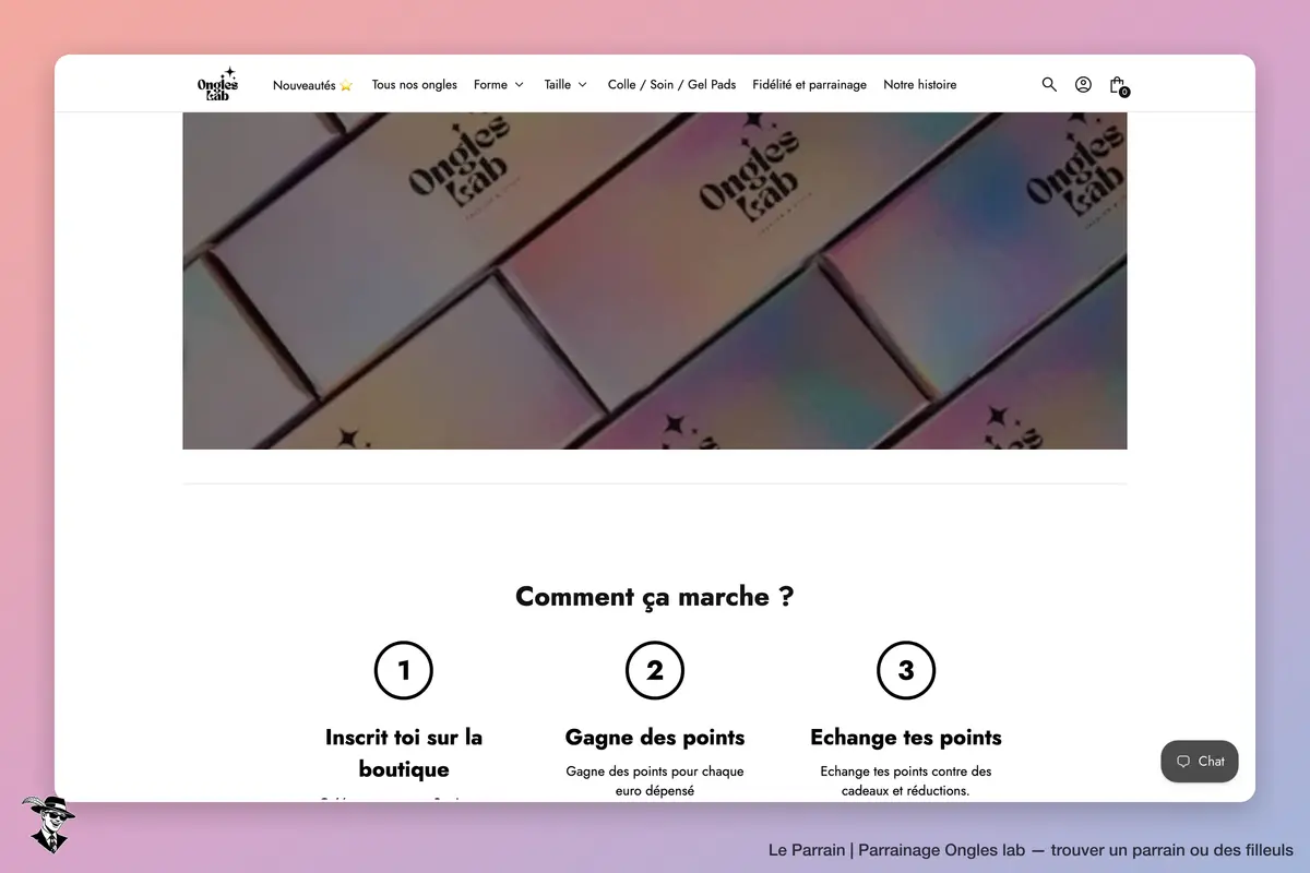 Page parrainage de Ongles lab