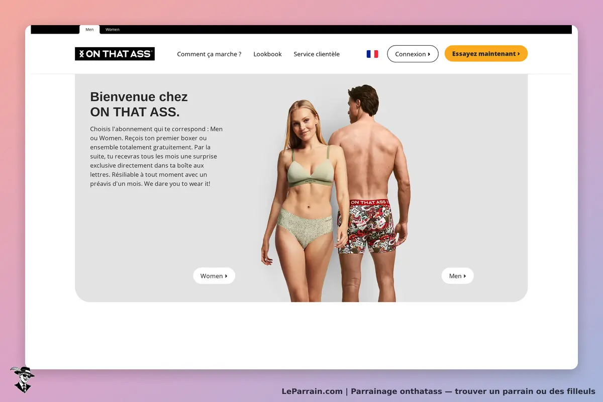 onthatass : oN THAT ASS : page d'accueil avec un homme et une femme portant des sous-vêtements