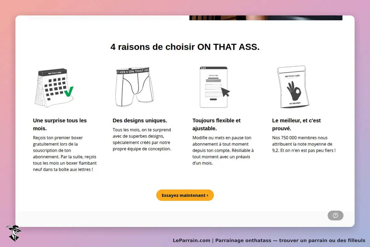onthatass : oN THAT ASS : quatre raisons de choisir le service avec des illustrations et un bouton