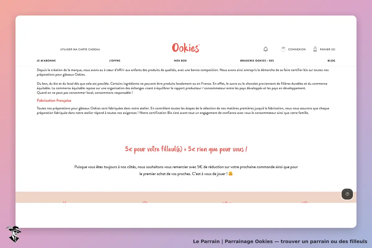 Ookies : page d'accueil présentant la marque et ses engagements sur les produits bio et locaux