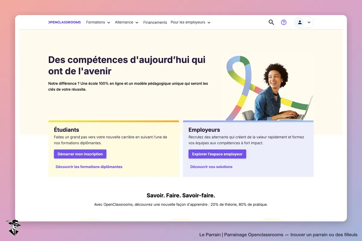 Page d'accueil de Openclassrooms