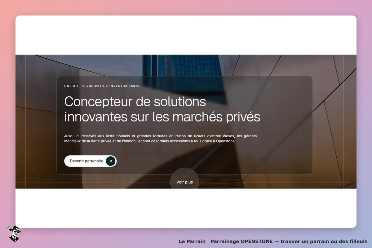 OPENSTONE : page d'accueil présentant des solutions d'investissement sur les marchés privés