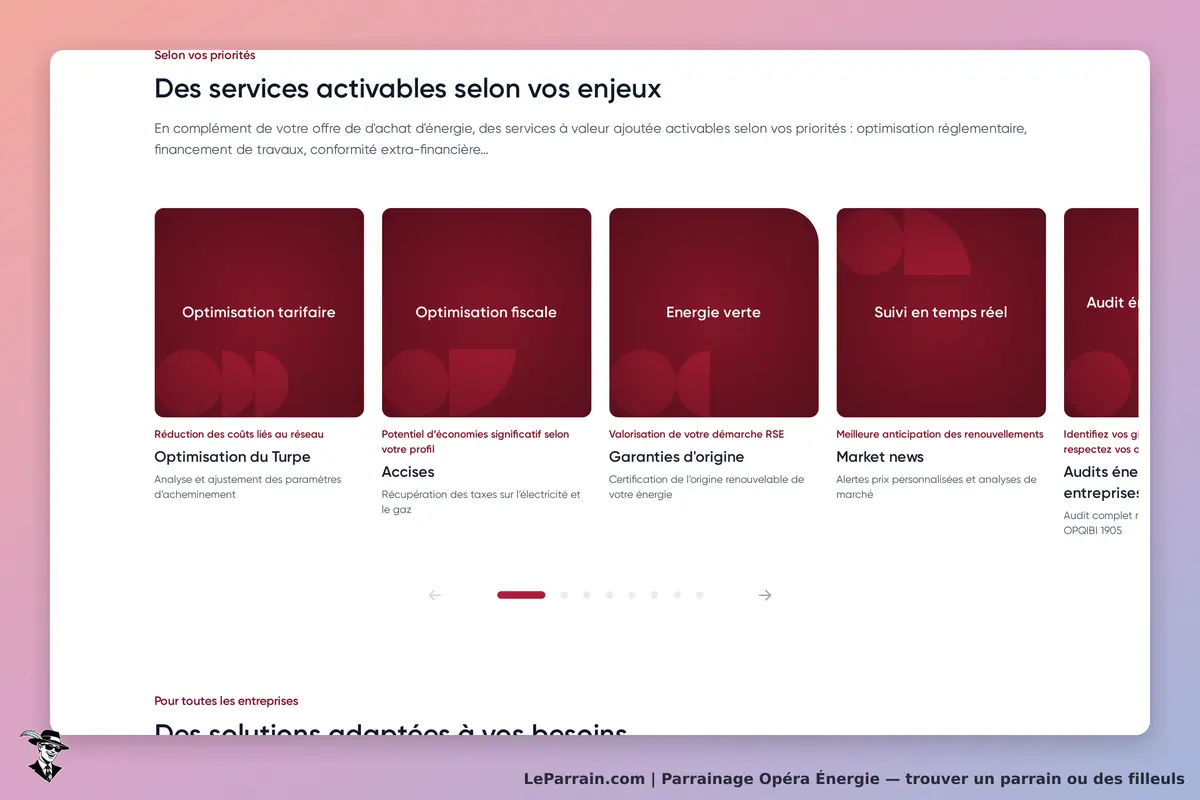 Opéra Énergie : services activables selon les enjeux avec plusieurs options présentées en vignettes