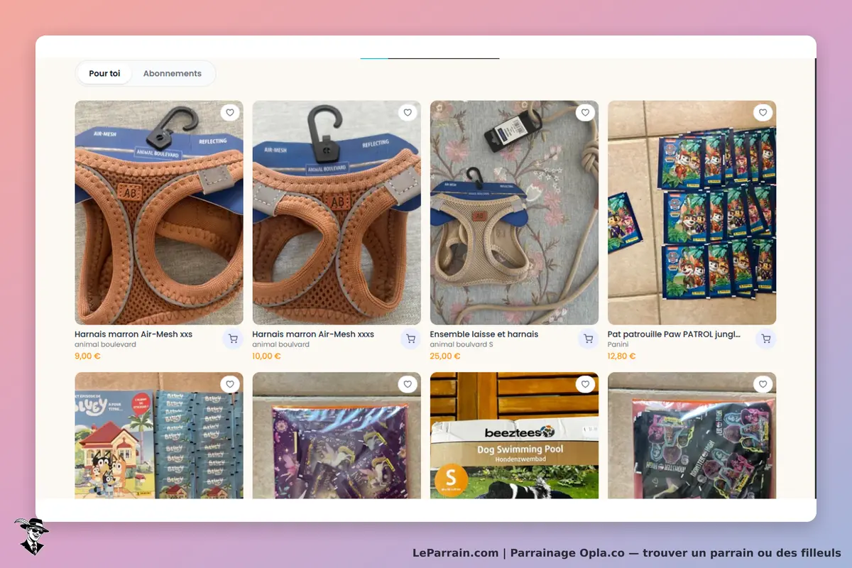 Opla.co : page d'accueil avec divers produits pour animaux et articles de collection
