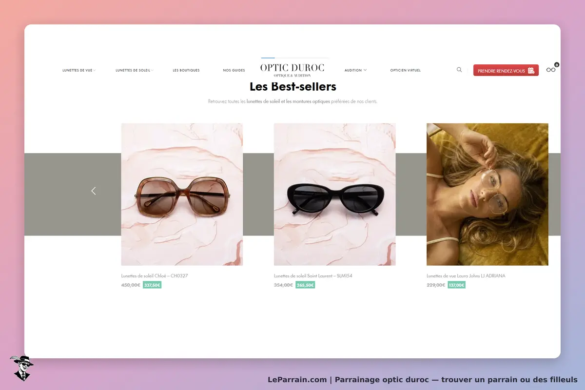Optic Duroc : présentation de lunettes de soleil et de vue sur la page des Best-sellers