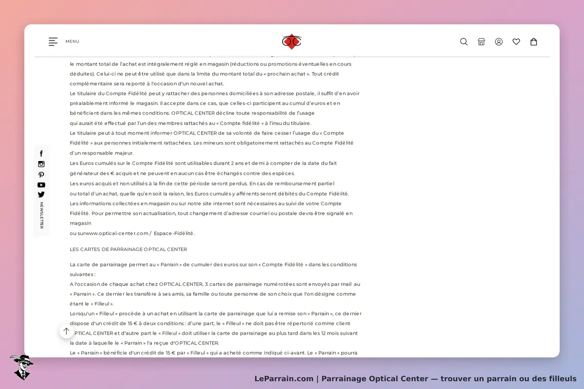Optical Center : texte explicatif sur le programme de parrainage et le compte fidélité