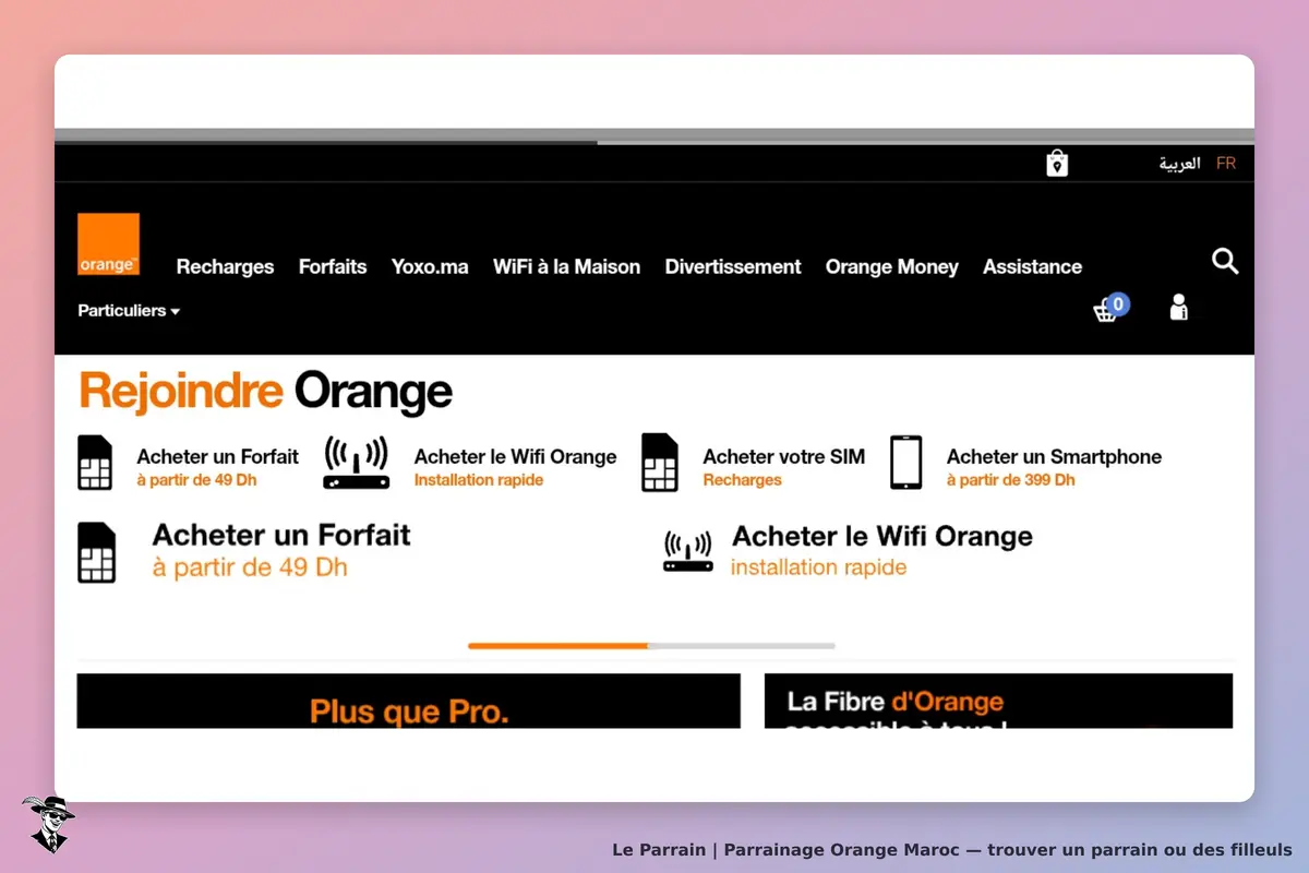 Orange Maroc : orange : page d'accueil avec options pour acheter forfaits, Wifi et smartphones