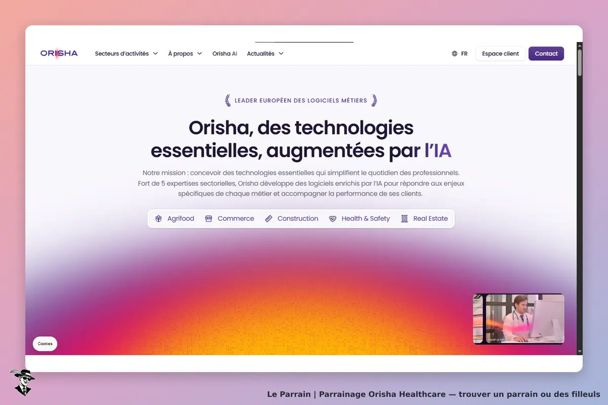 Orisha Healthcare : page d'accueil présentant des technologies augmentées par l'IA et un vidéo