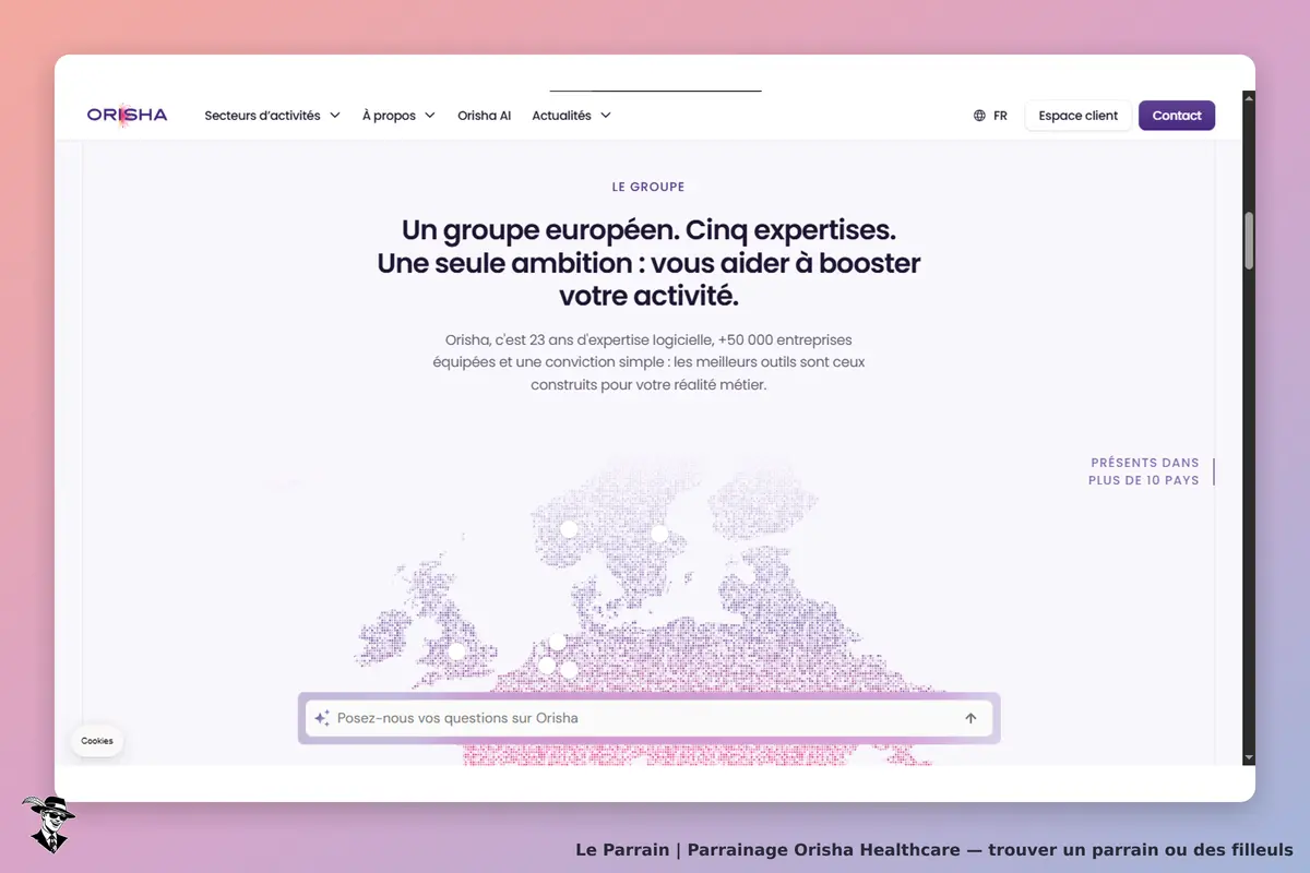 Orisha Healthcare : orisha : page d'accueil présentant le groupe et un formulaire de questions en