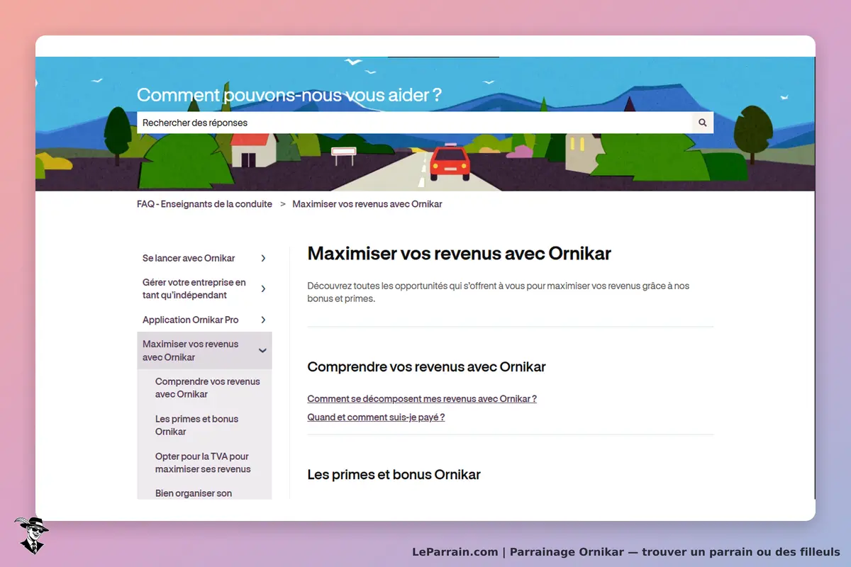 Ornikar : page d'accueil avec menu et section sur la maximisation des revenus