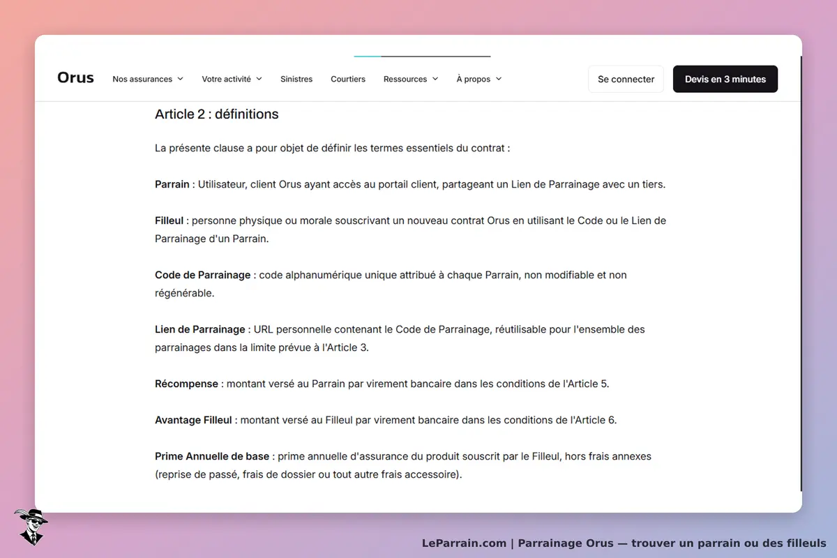 Orus : texte explicatif sur les définitions liées au parrainage et aux utilisateurs