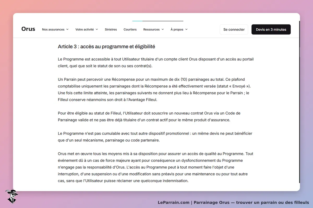 Orus : article sur l'accès au programme de parrainage et conditions d'éligibilité