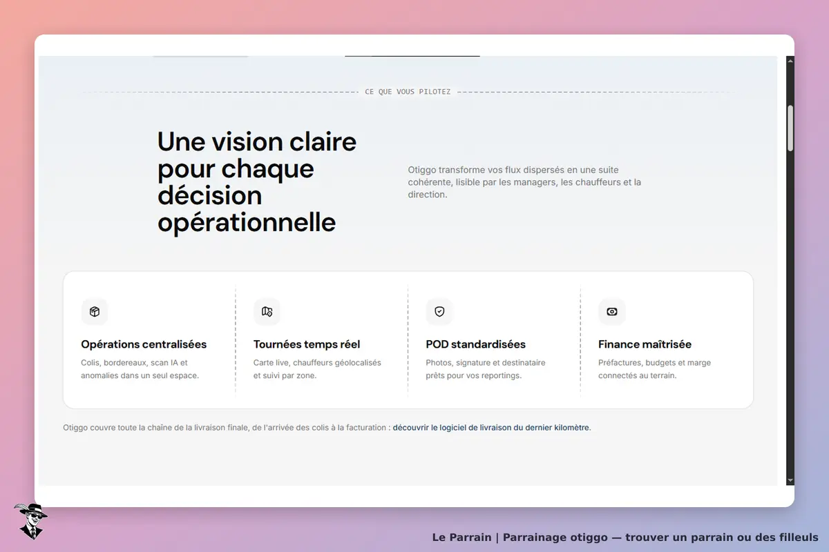 otiggo : page d'accueil présentant des services de gestion logistique et opérationnelle