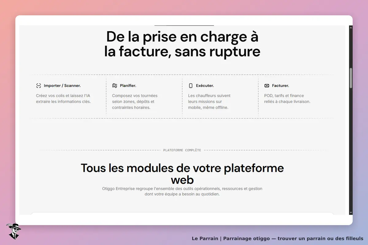 otiggo : présentation des modules de la plateforme web avec des fonctionnalités clés