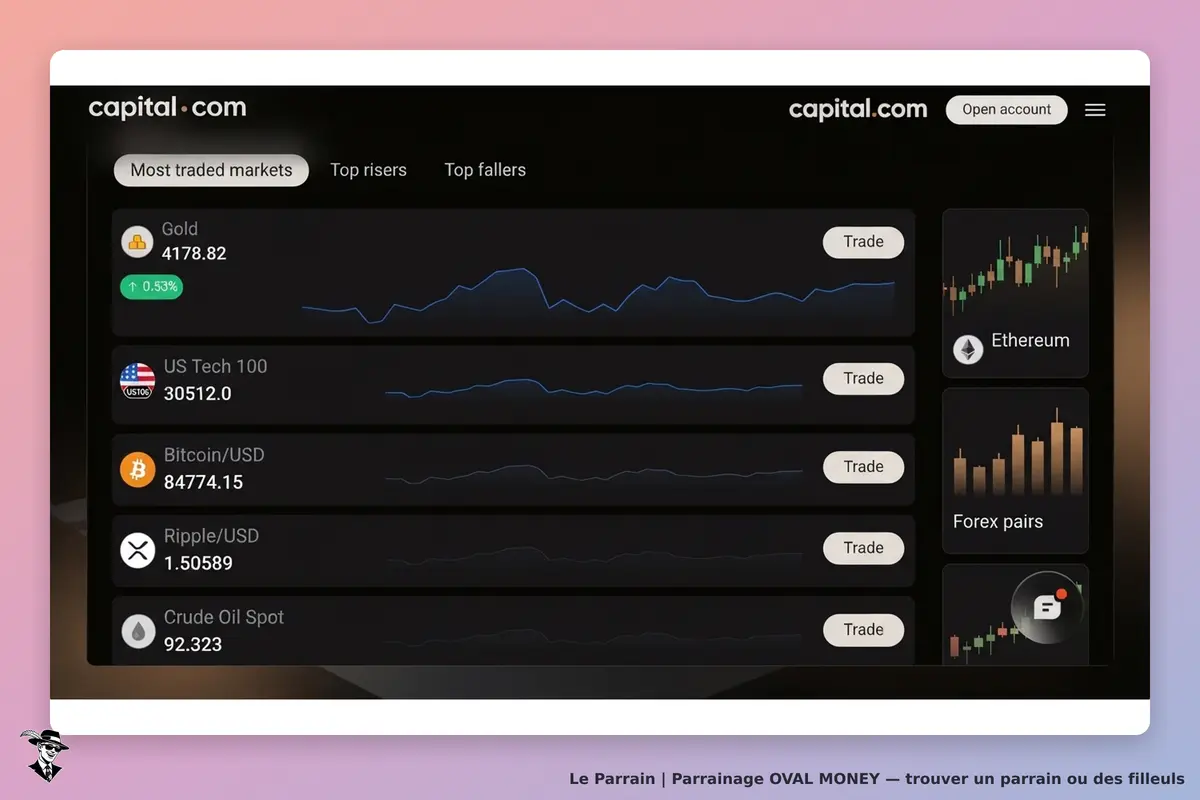 OVAL MONEY : capital.com : liste des marchés les plus échangés avec graphiques et options de