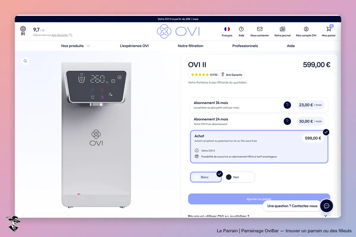 Page produit de OviBar