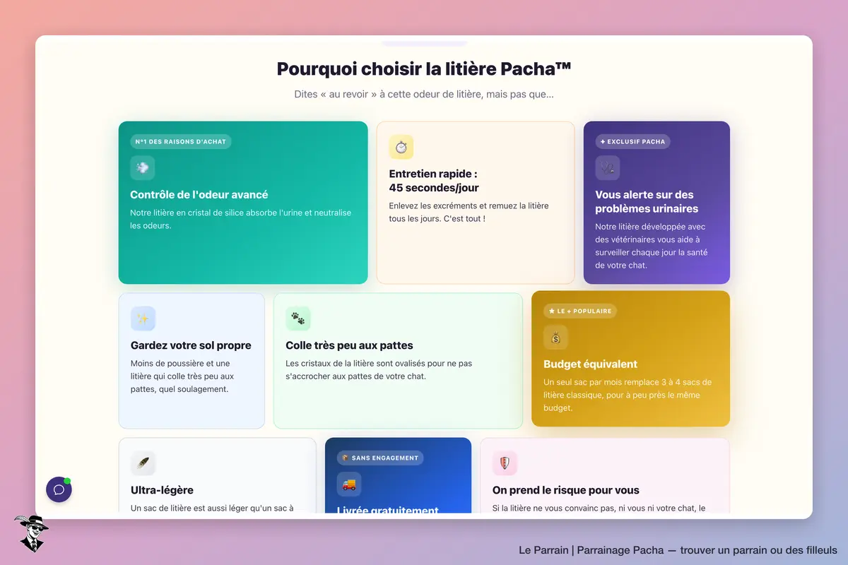 Pacha : présentation des caractéristiques de la litière et des services de la boutique