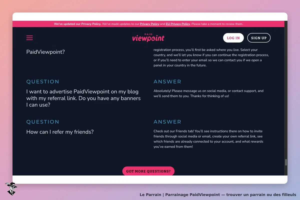 PaidViewpoint : FAQ officielle sur le partage du lien de parrainage sur un blog et les réseaux sociaux
