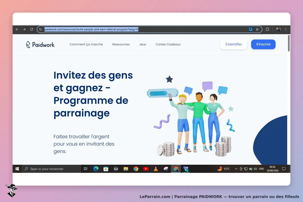PAIDWORK : page d'accueil présentant le programme de parrainage avec des illustrations colorées