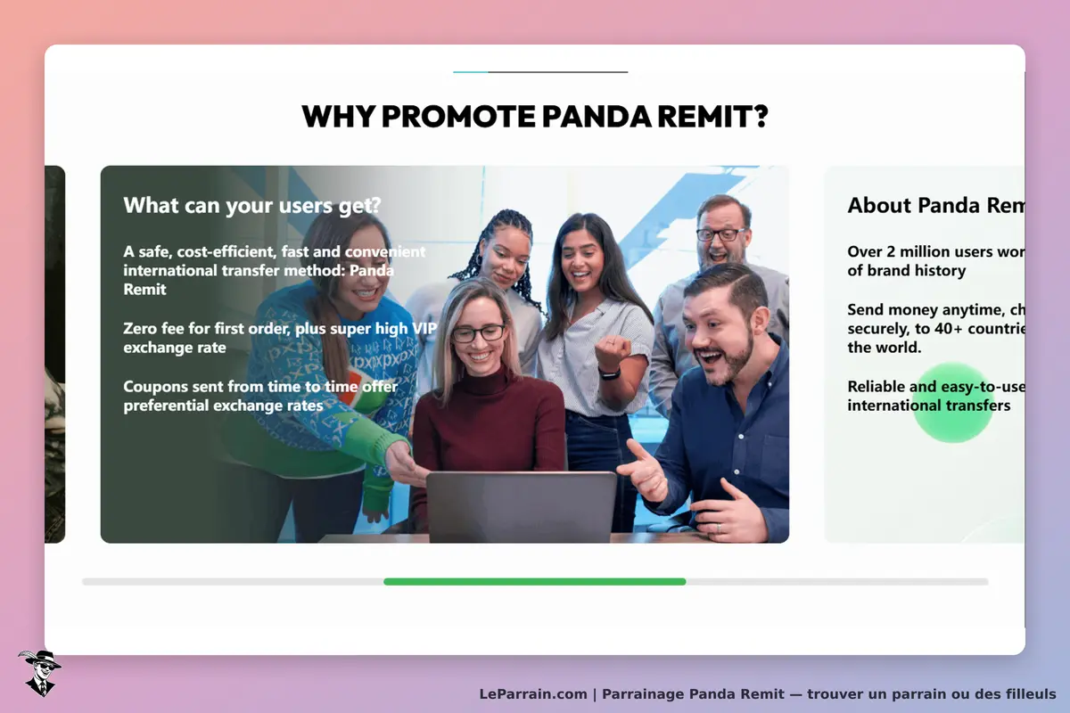 Panda Remit : groupe de personnes autour d'un ordinateur, discutant des services de transfert