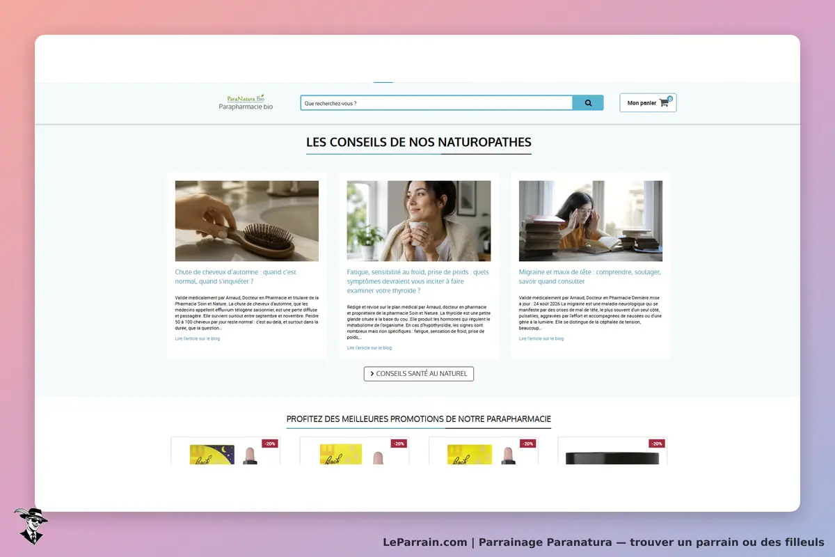 Paranatura : page d'accueil avec conseils de naturopathes et promotions de produits de