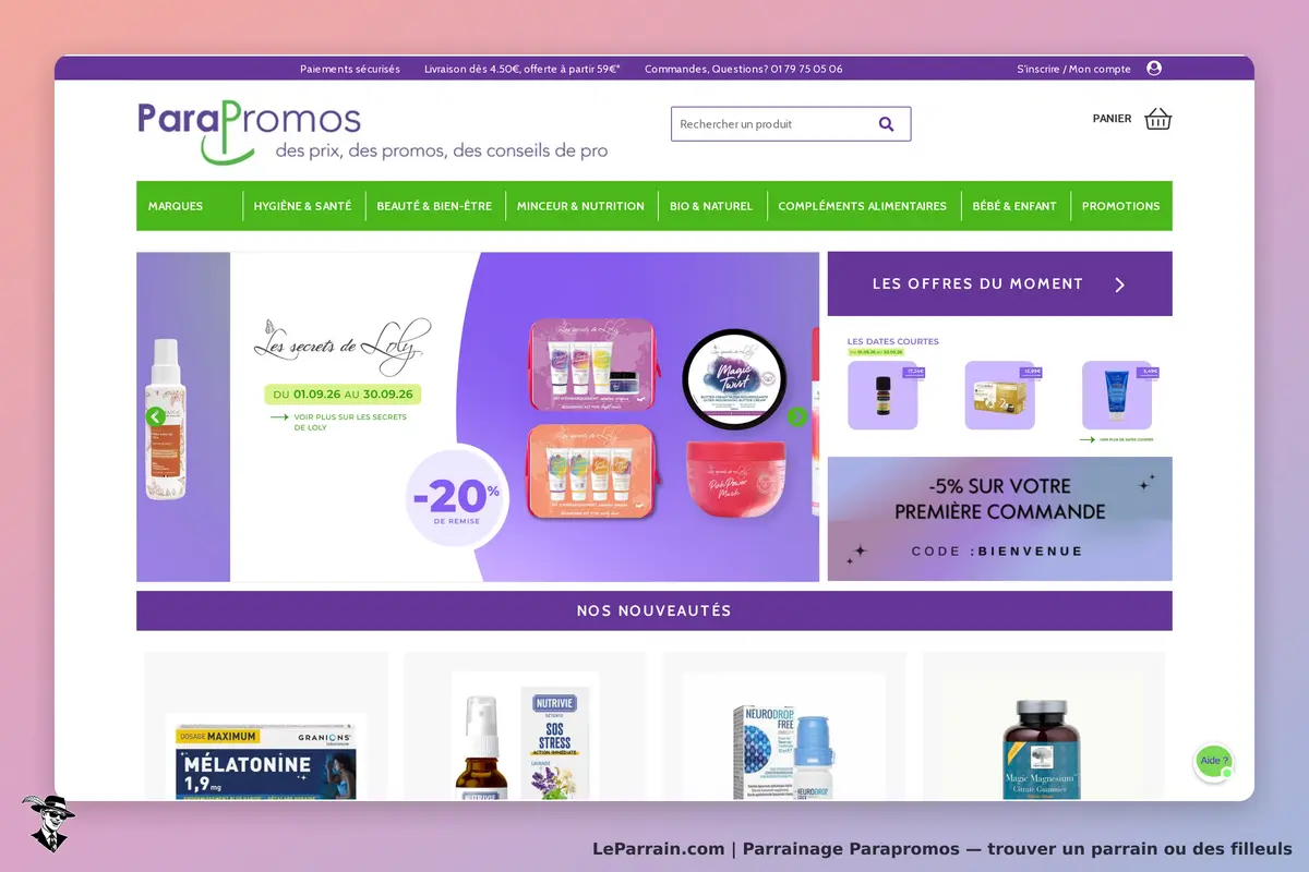 ParaPromos : page d'accueil avec promotions et produits de santé et beauté affichés