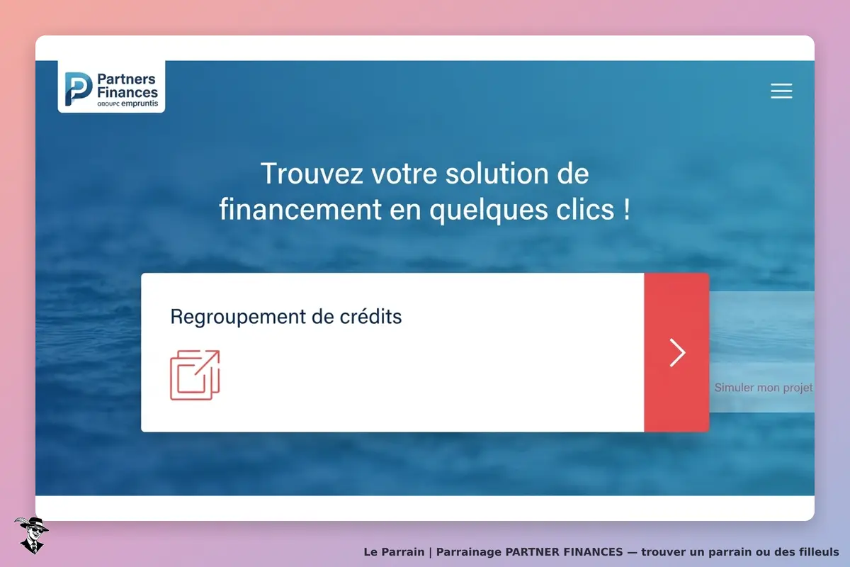 Partner Finances : page d'accueil avec un bouton pour le regroupement de crédits