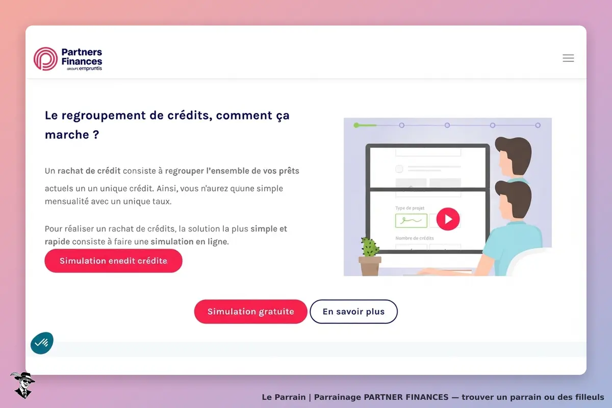 Partner Finances : page d'accueil sur le regroupement de crédits avec simulation en ligne