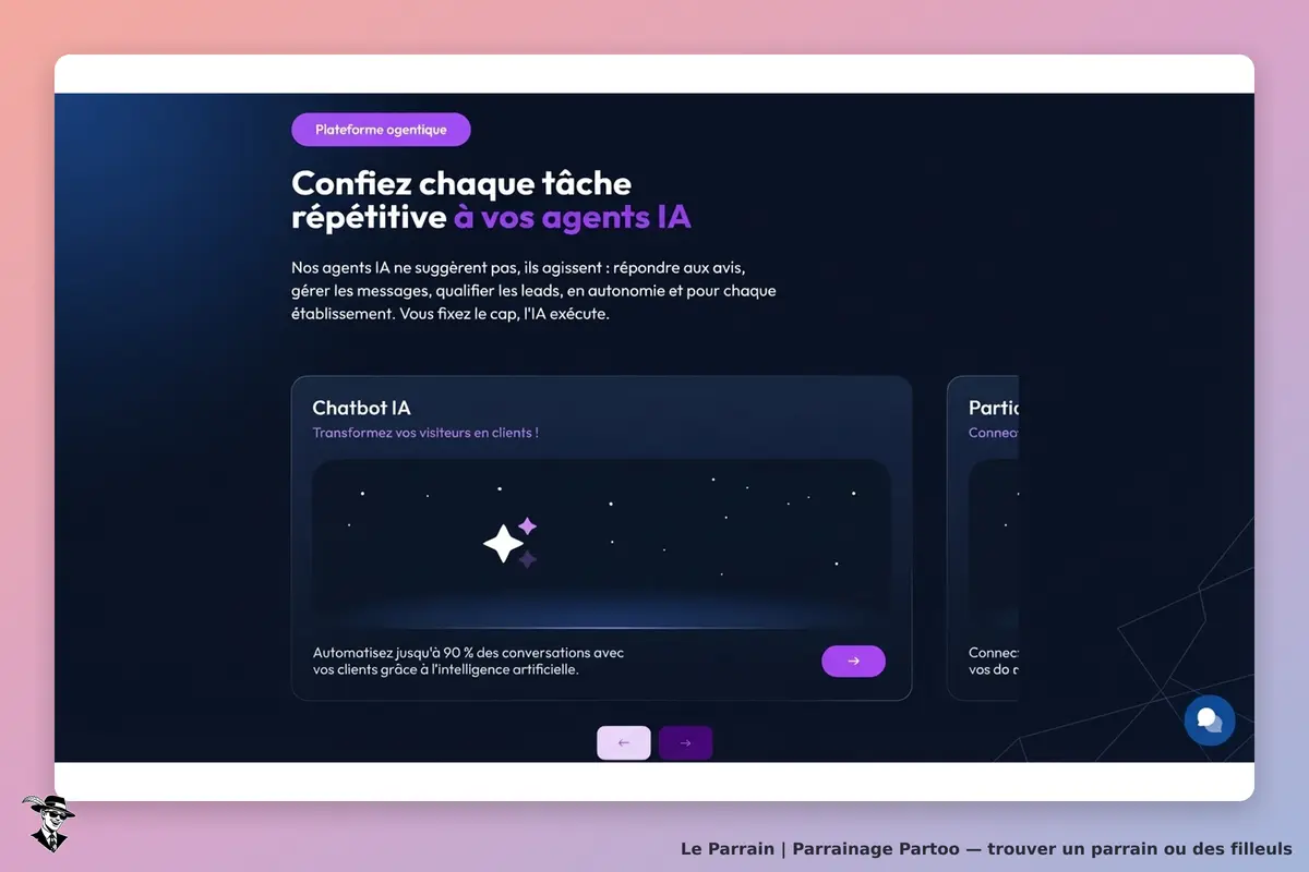 Partoo : page d'accueil présentant un chatbot IA pour transformer les visiteurs en clients