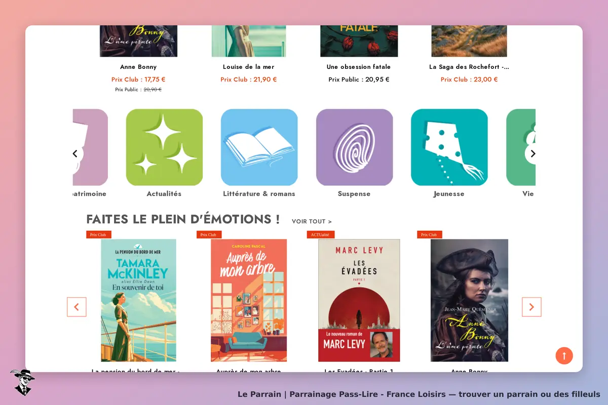 Pass-Lire - France Loisirs : pass-Lire : page d'accueil présentant des livres et des catégories