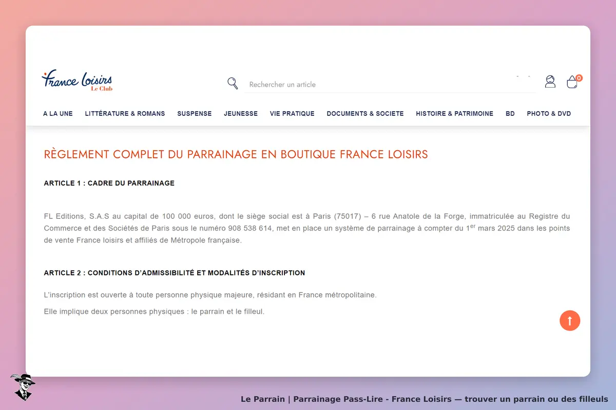 Pass-Lire - France Loisirs : france Loisirs : règlement sur le parrainage avec articles et