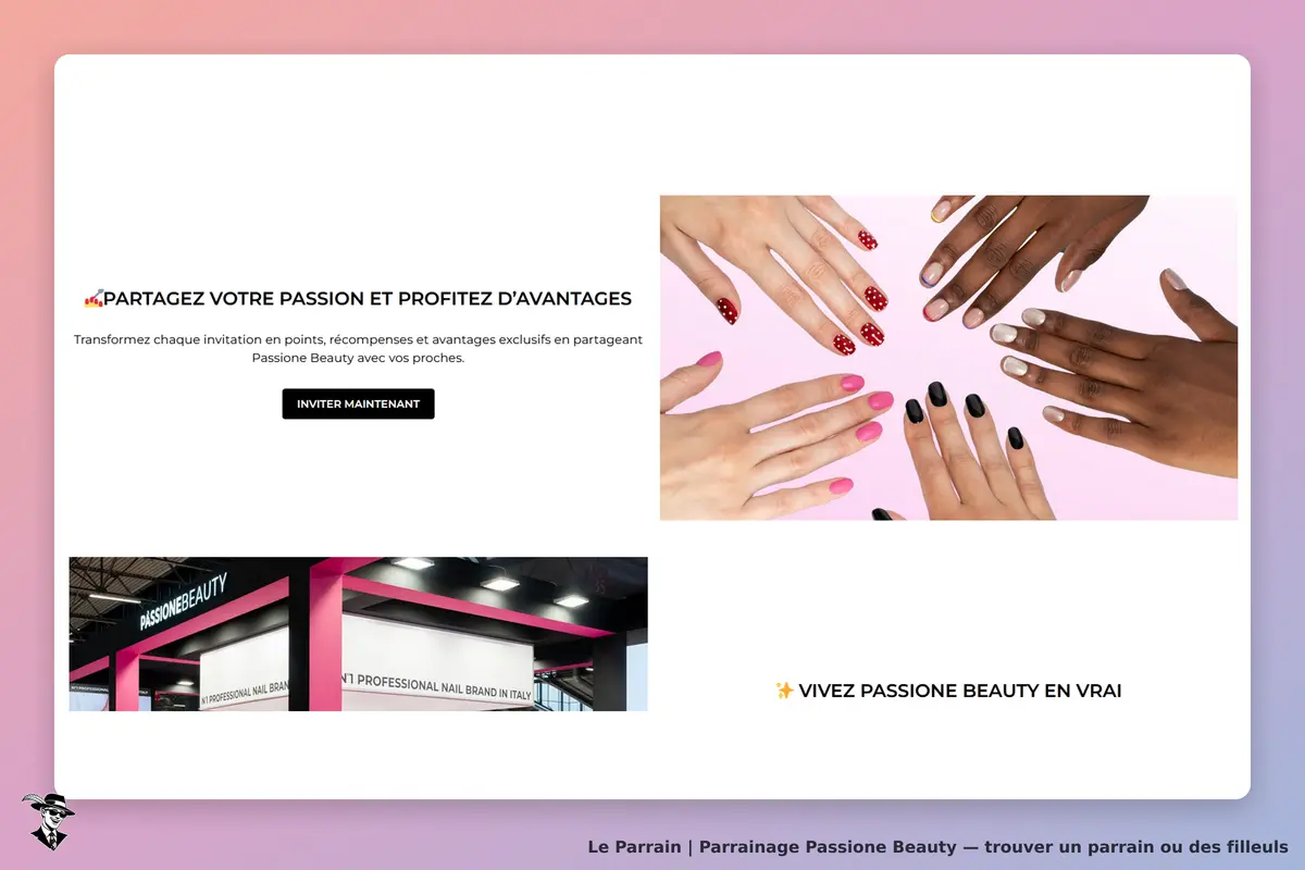 Passione Beauty : mains avec différents vernis à ongles sur fond rose et texte d'invitation