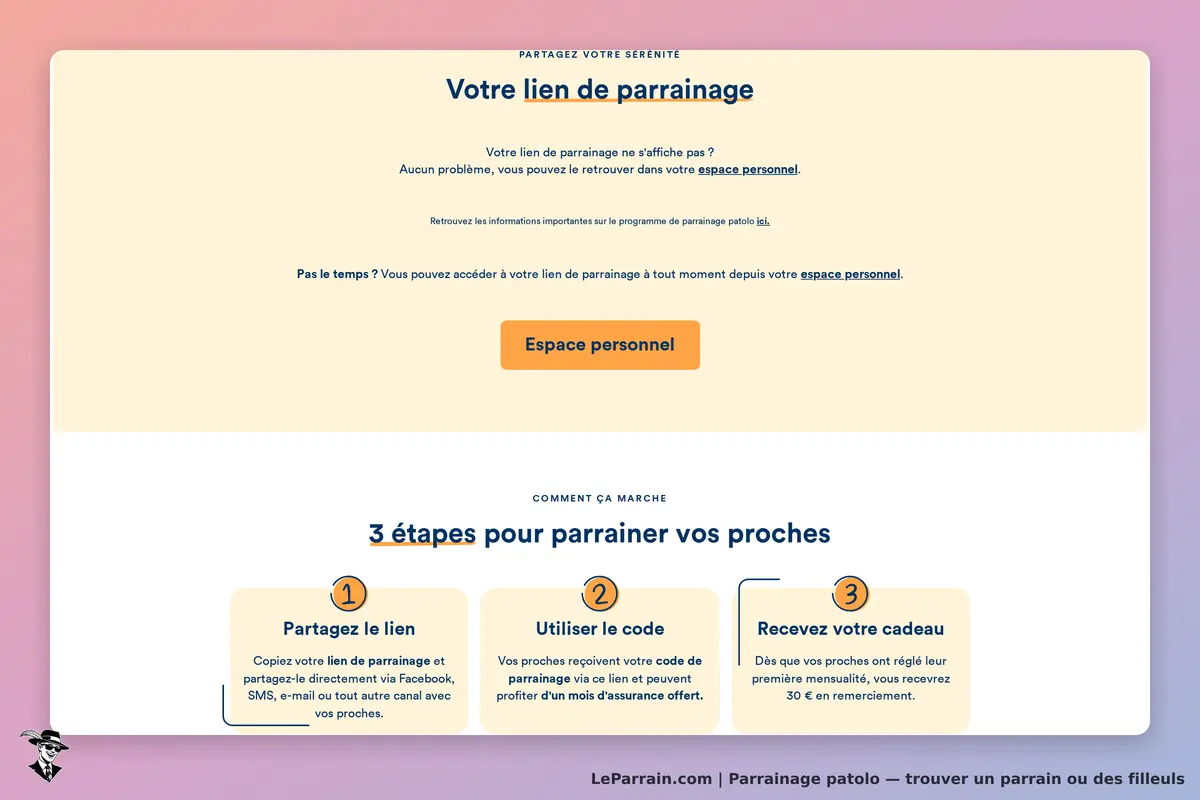 patolo : section expliquant le lien de parrainage et les étapes pour parrainer des proches