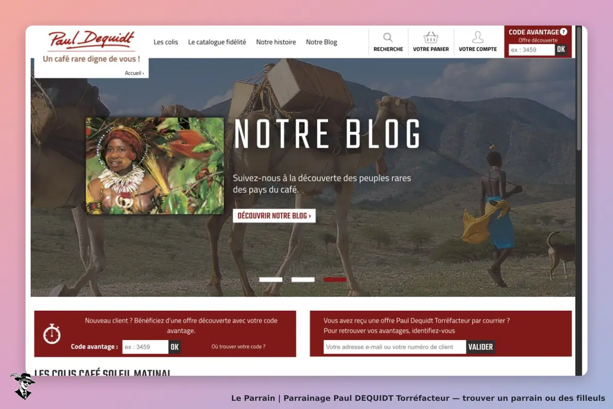 Paul Dequidt Torréfacteur : accueil du site et accès aux offres de café.