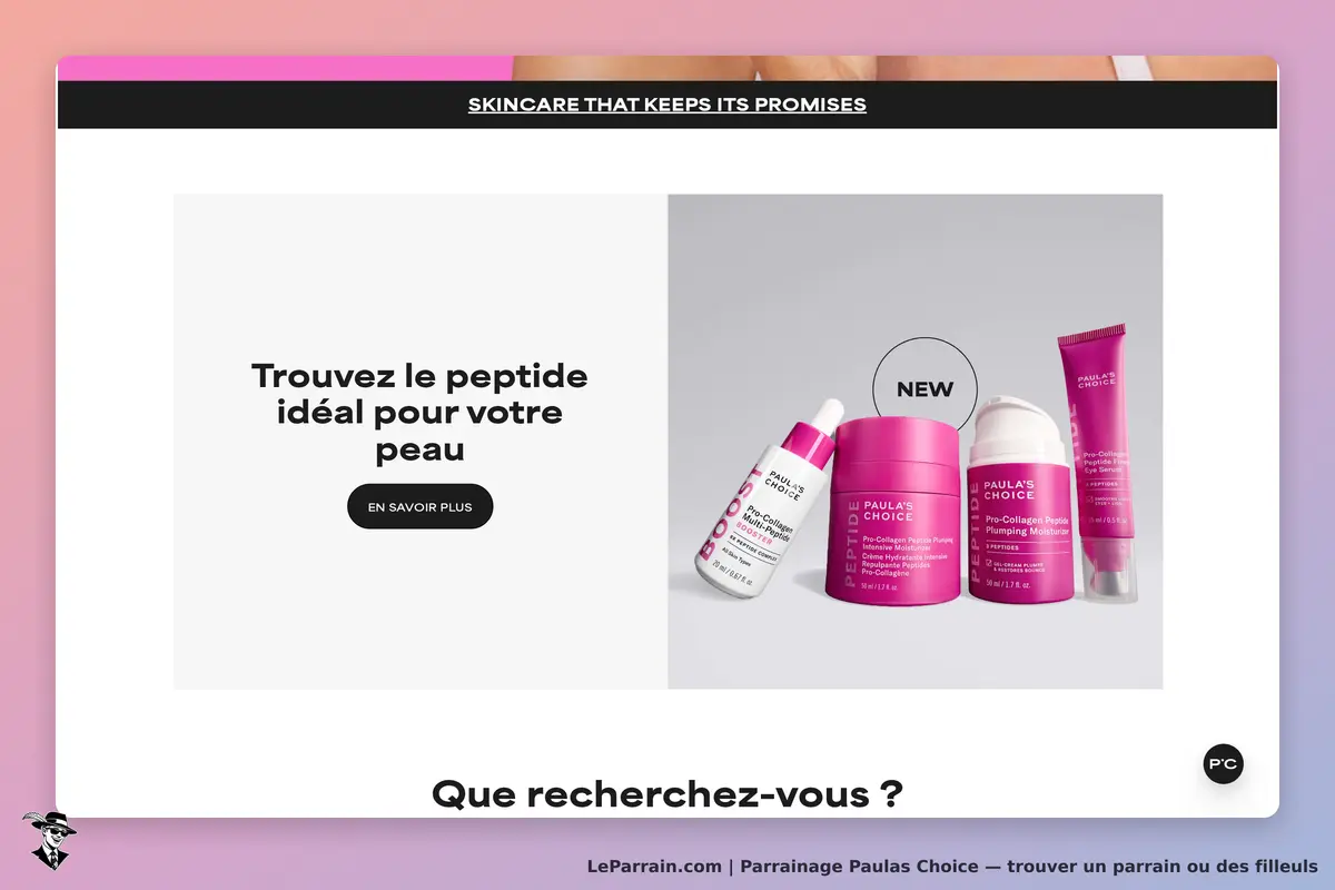 Paulas Choice : paula's Choice : produits de soin de la peau avec un accent sur les peptides, texte