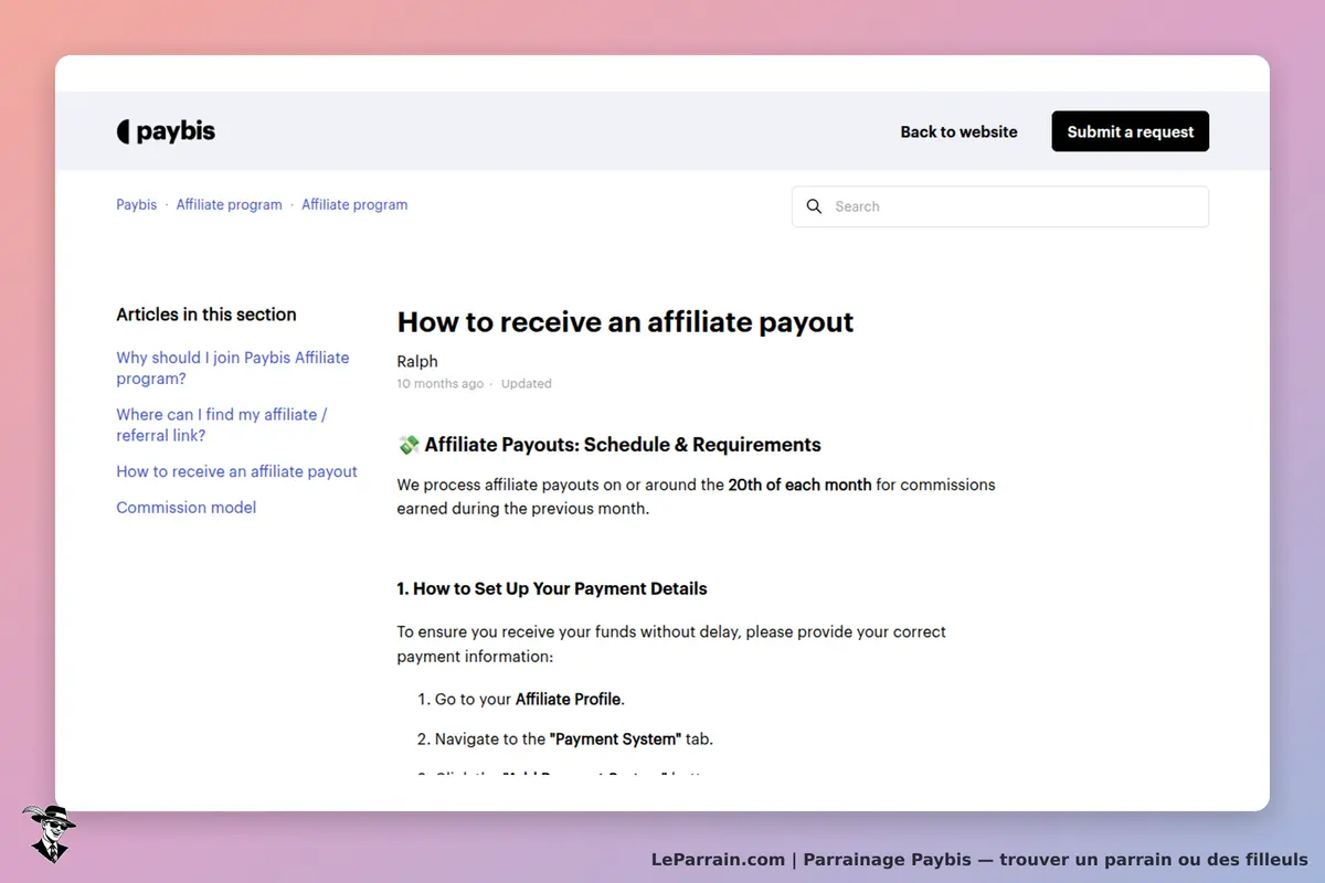 Paybis : article sur la réception des paiements d'affiliation avec instructions et informations