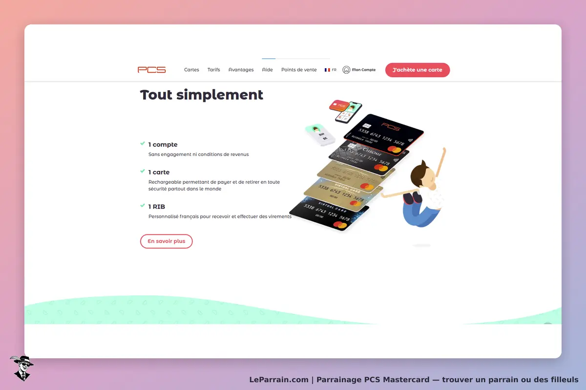 PCS Mastercard : pCS : présentation des services avec cartes, compte et RIB, illustration d'un
