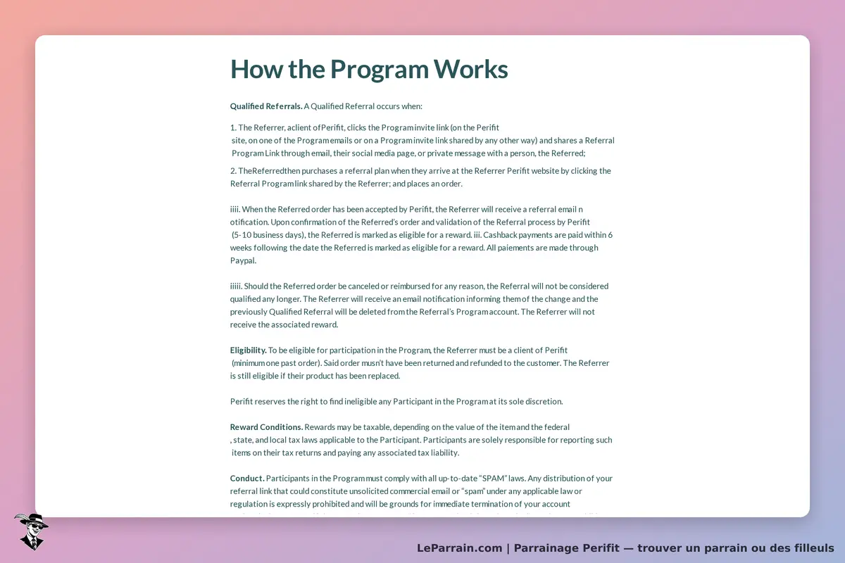 Perifit : explication du fonctionnement du programme de parrainage sur fond coloré