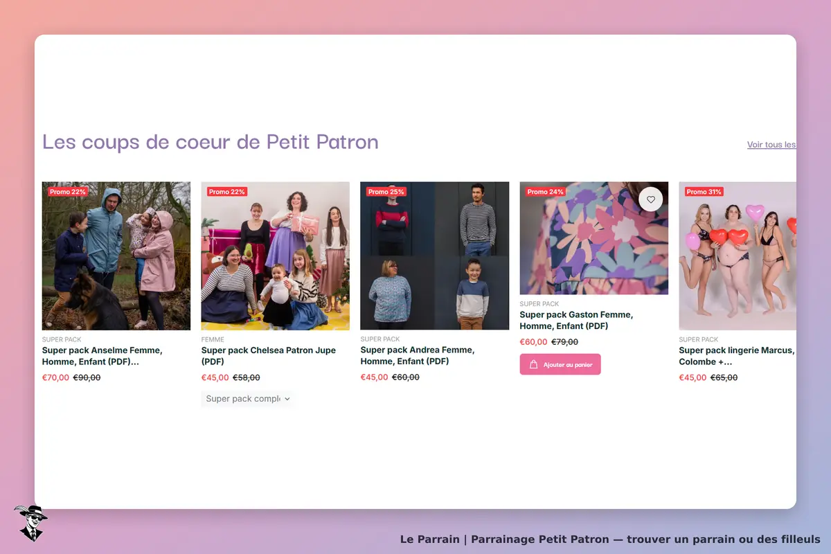 Petit Patron : présentation des coups de cœur avec plusieurs super packs et images de modèles