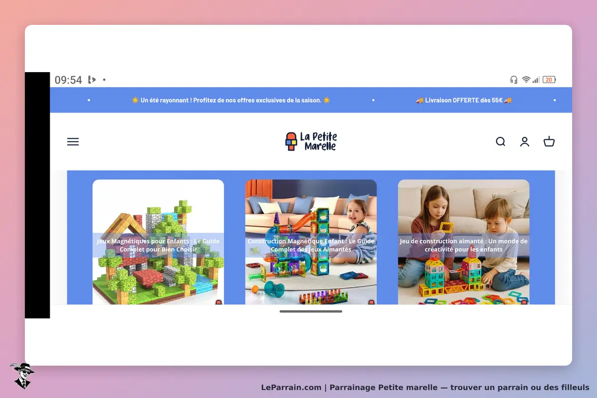 Petite marelle : page d'accueil avec des jeux de construction et des enfants en train de jouer