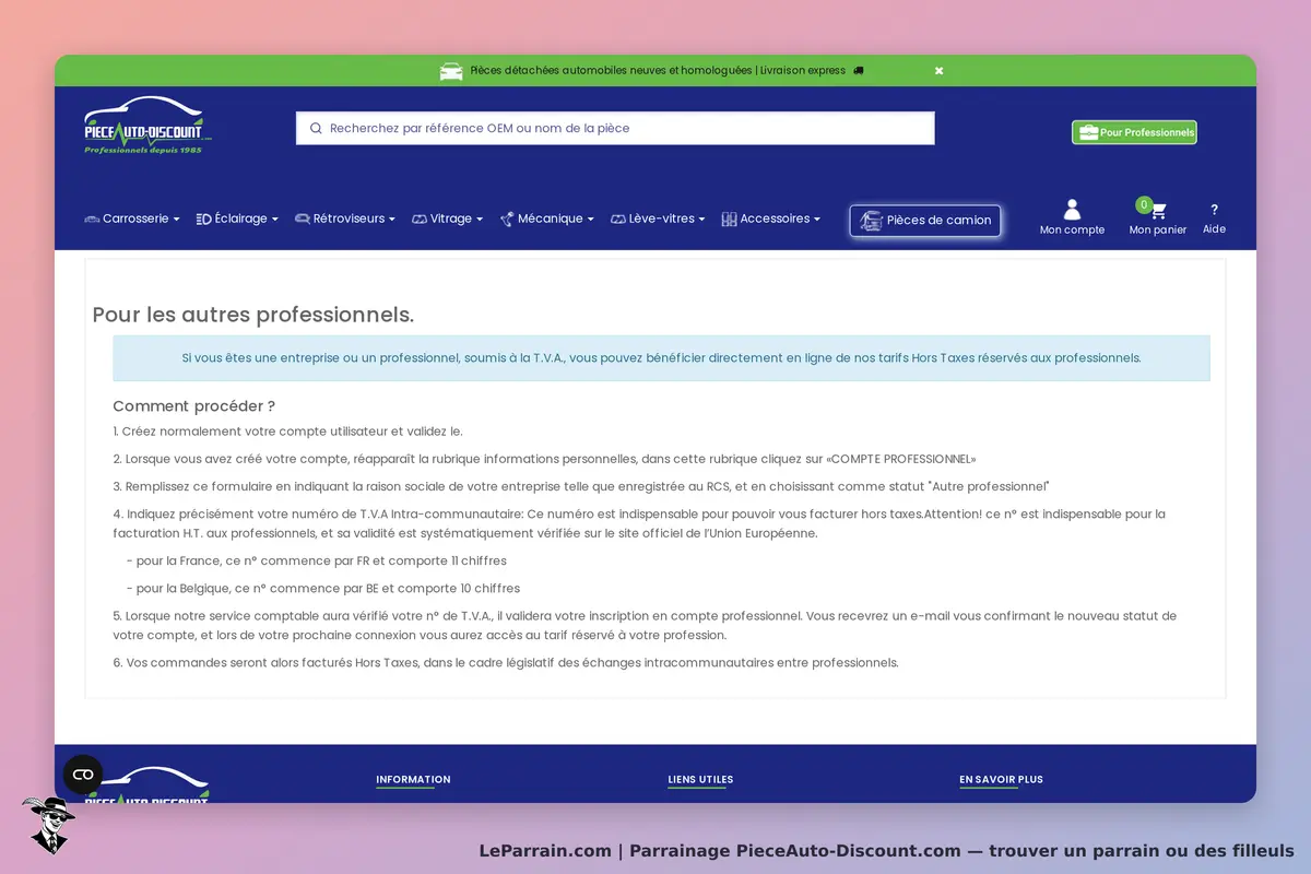 PieceAuto-Discount.com : pieceAuto-Discount : page d'accueil avec instructions pour les