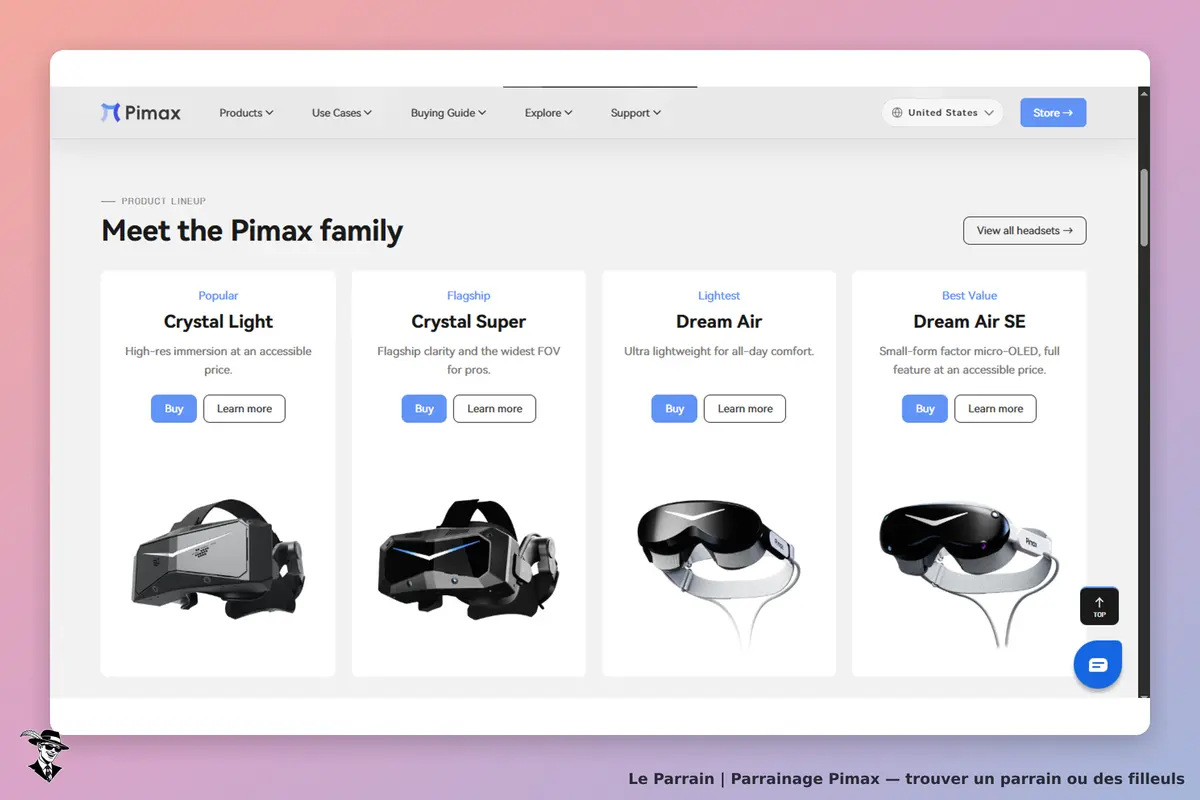 Pimax : présentation de la gamme de casques VR avec images et descriptions des modèles