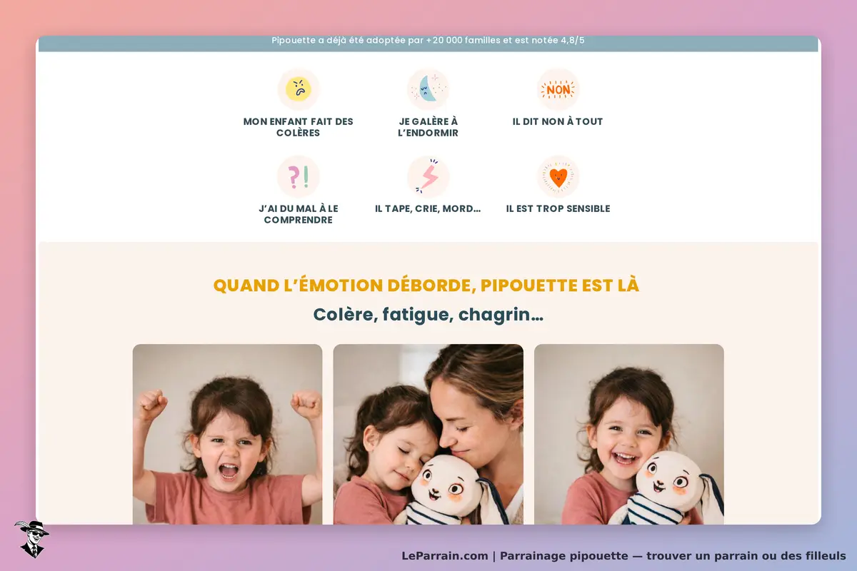 pipouette : page d'accueil avec des illustrations et des conseils sur les émotions des enfants