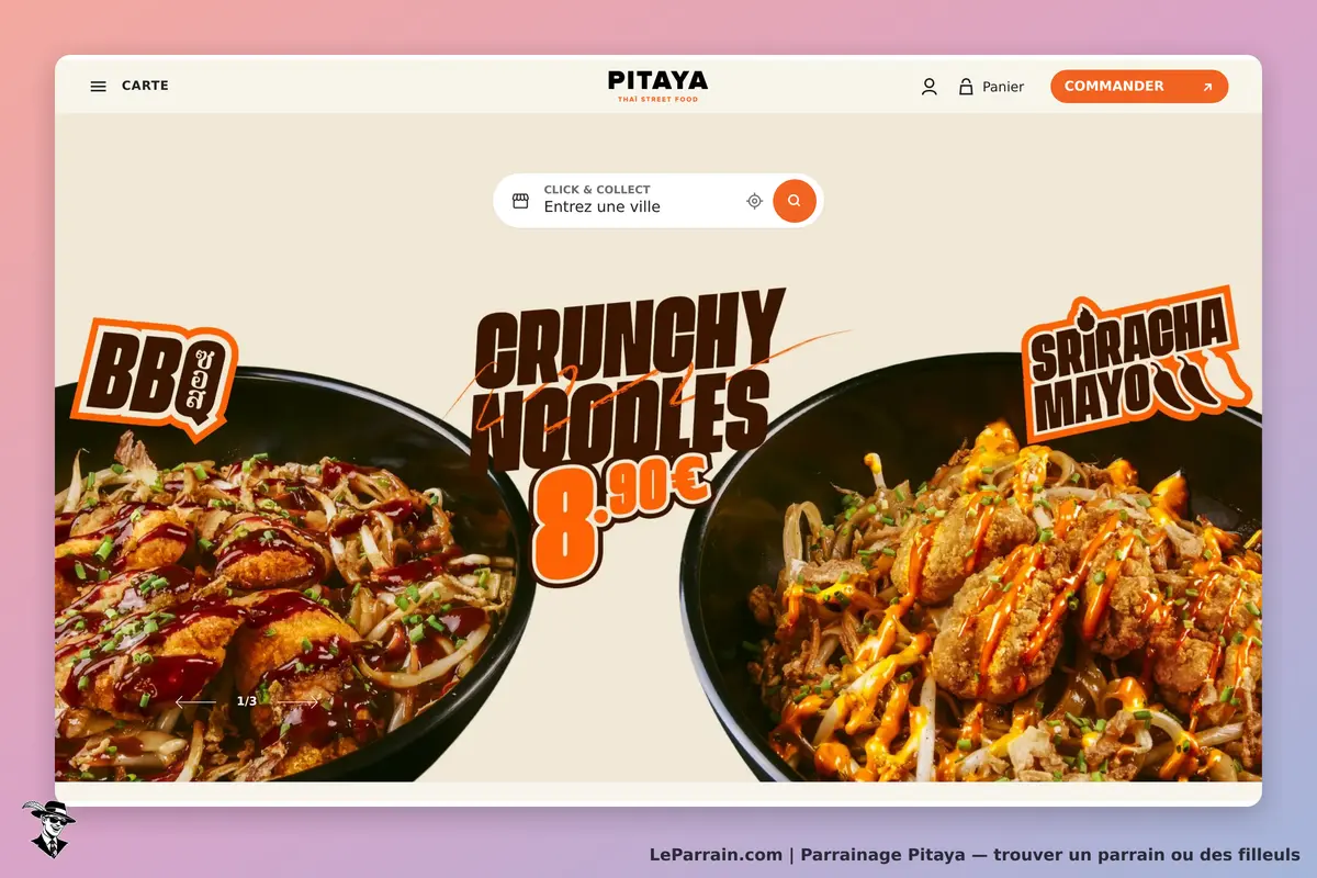 Pitaya : page d'accueil avec plats en bol et options de commande en ligne