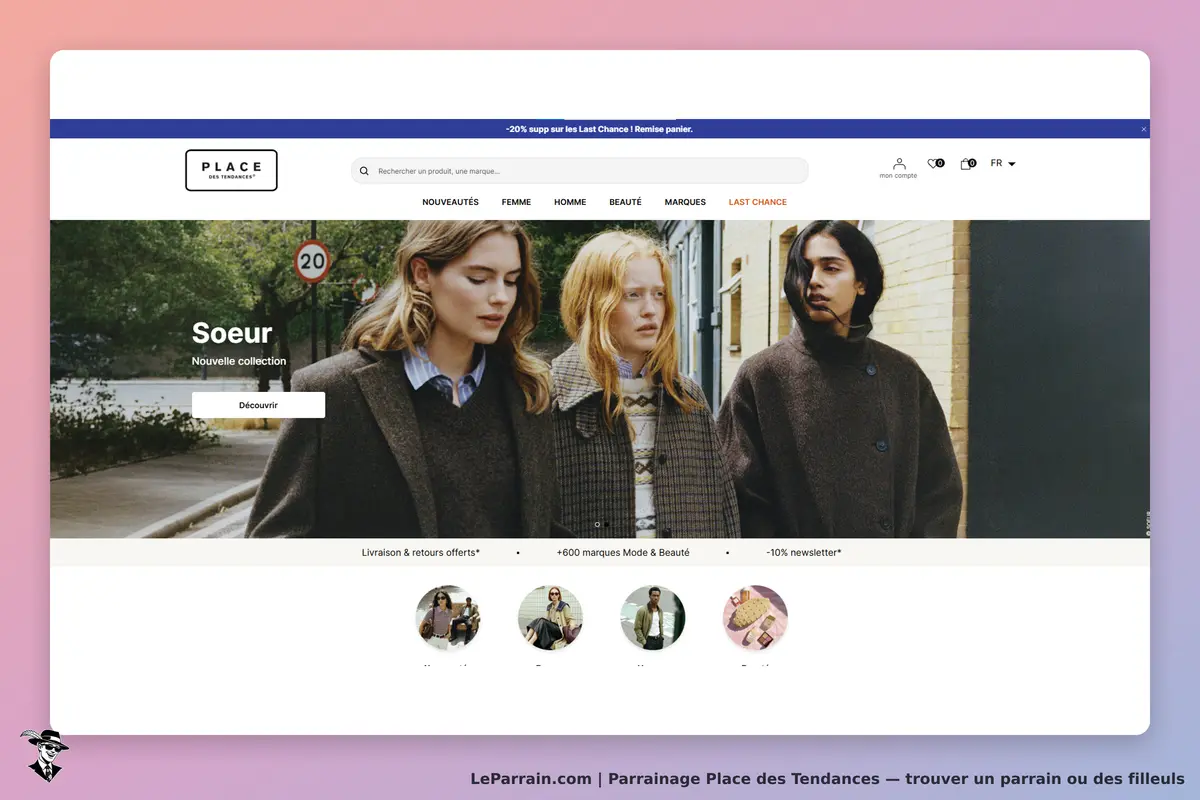 Place des Tendances : page d'accueil avec des modèles portant des vêtements de la marque Soeur