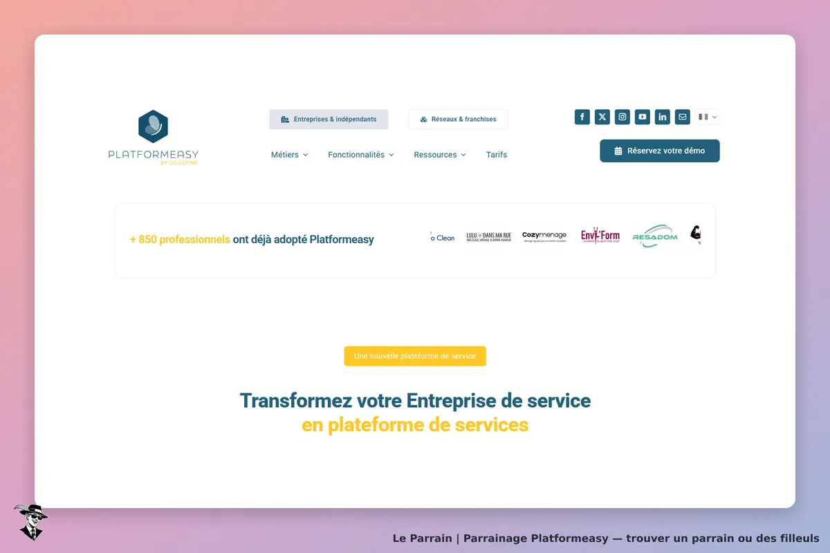 Platformeasy : page d'accueil présentant des services et des logos de partenaires