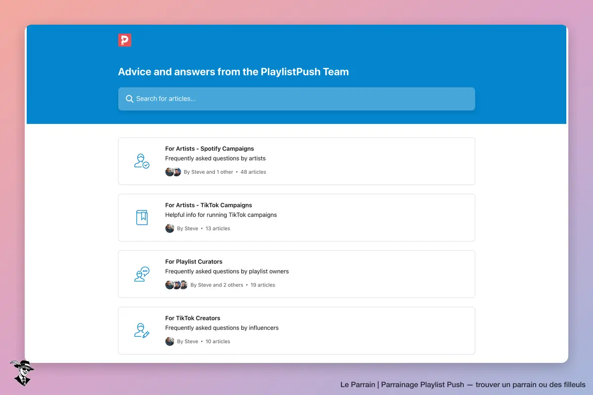 Page d'accueil de Playlist Push