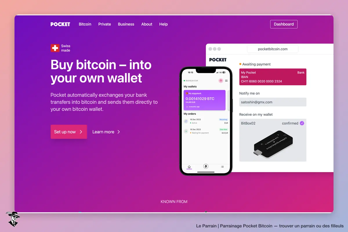 Page d'accueil de Pocket Bitcoin